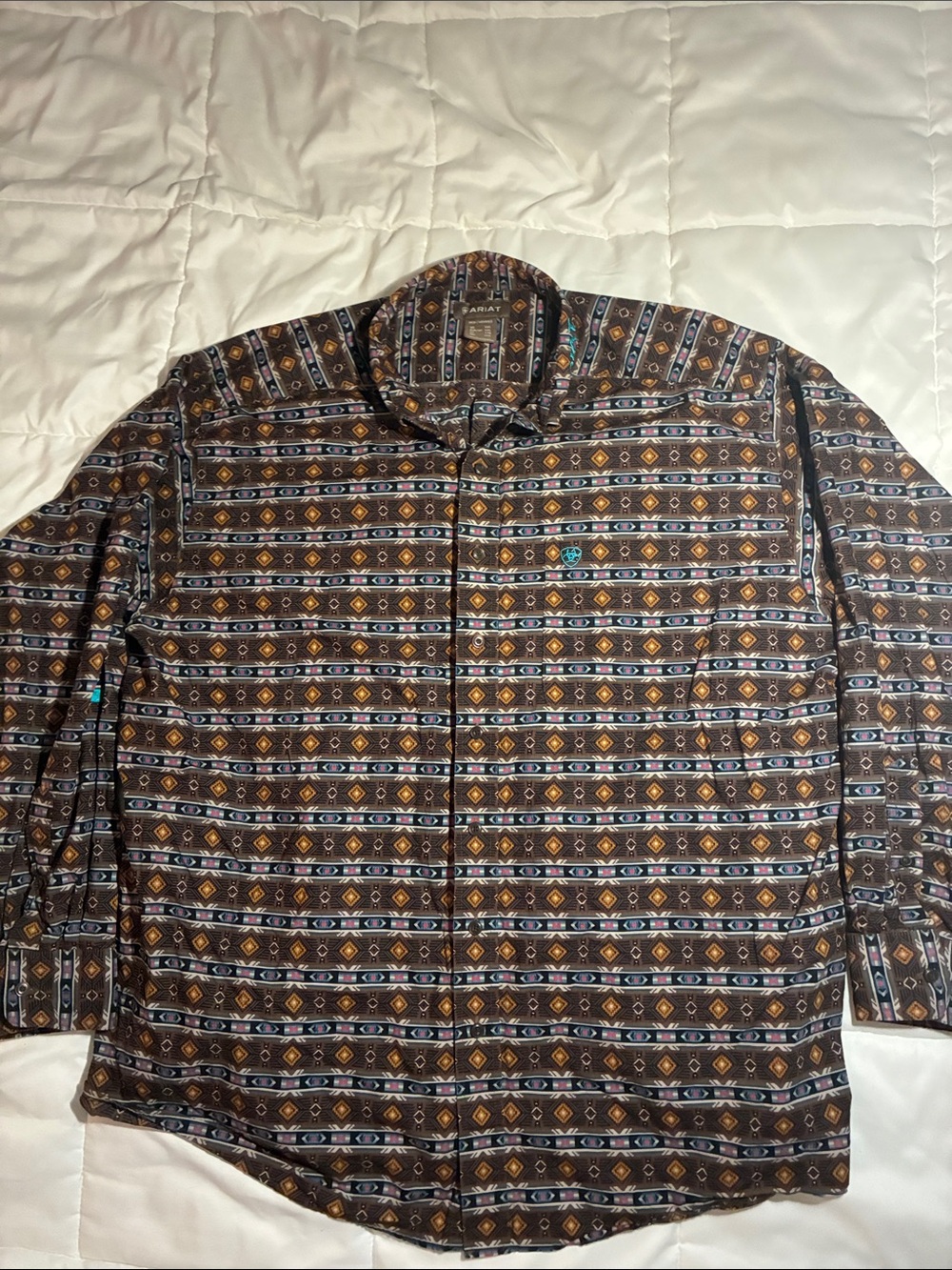 Ariat Men’s Team Cashton Classic Fit Button Down Shirt Brown/Black Aztec Sz XXL